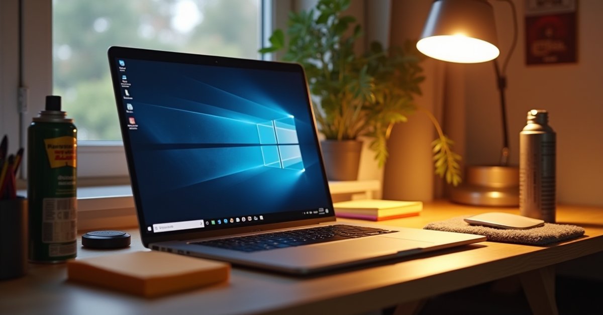 Clean desktop PC with tools and compressed air for maintenance