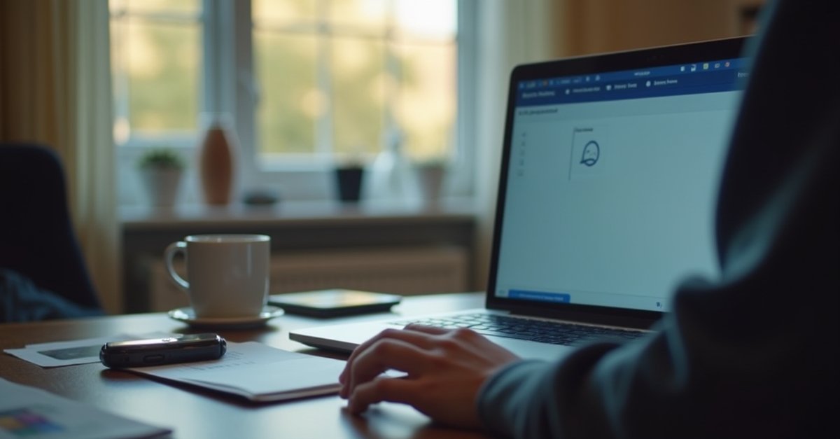 A person at their desk checking a laptop notification