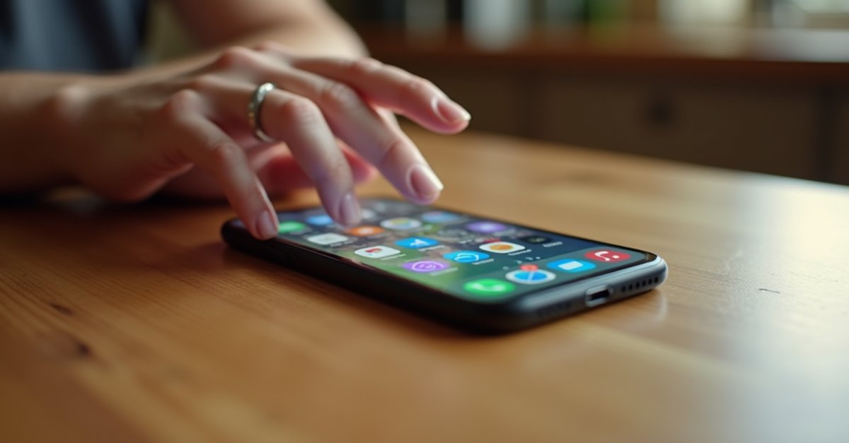 Smartphone showing a password manager app on a kitchen table, laptop open in background