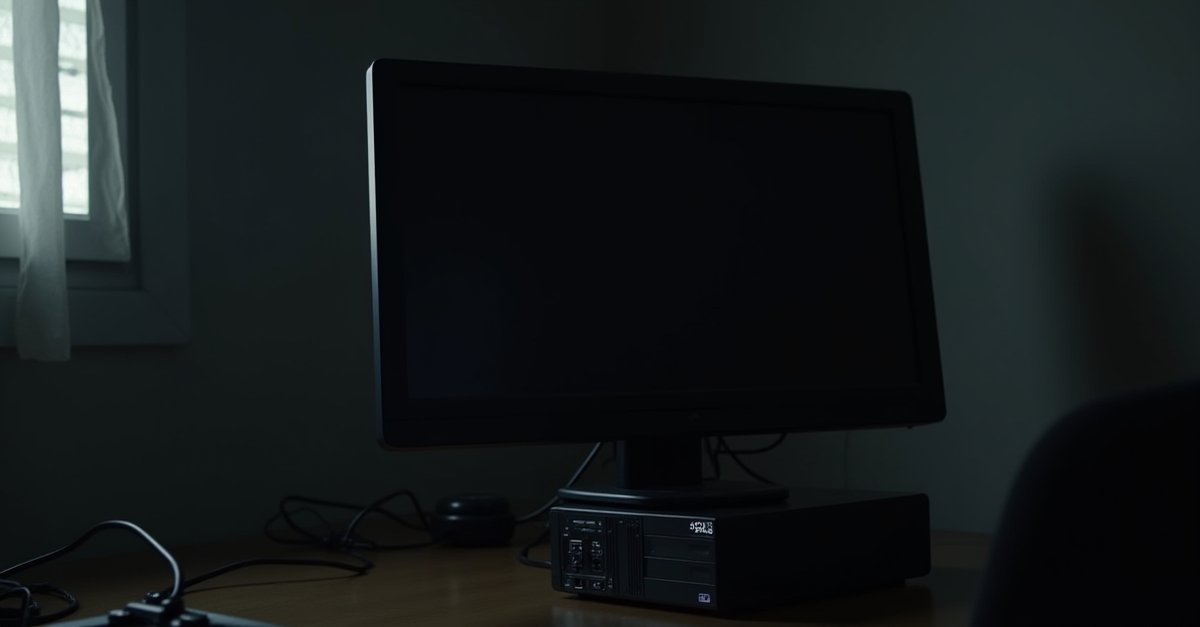 Desktop PC with power button being pressed but screen stays dark
